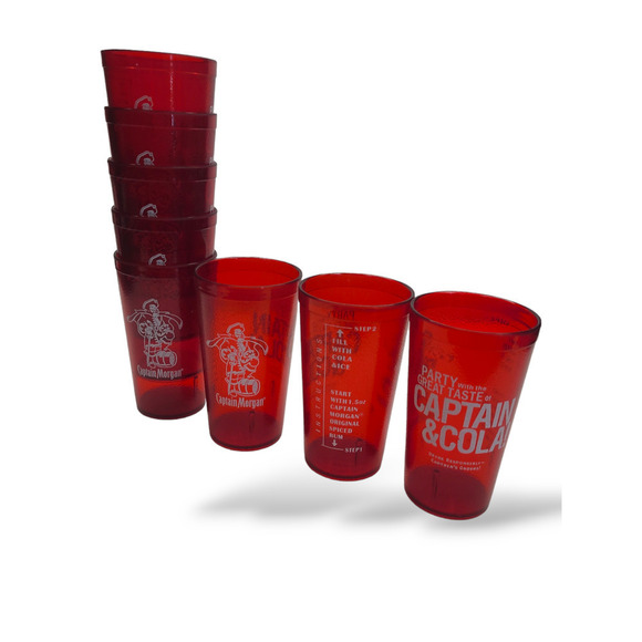 Captain Morgan & Cola Red Plastic 10 oz Tumbler Set of 8 Mixing Instructions - Picture 1 of 8